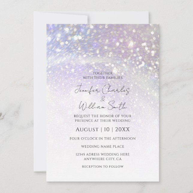 Invitation Simple Parties scintillant violette Moderne Mariag (Devant)