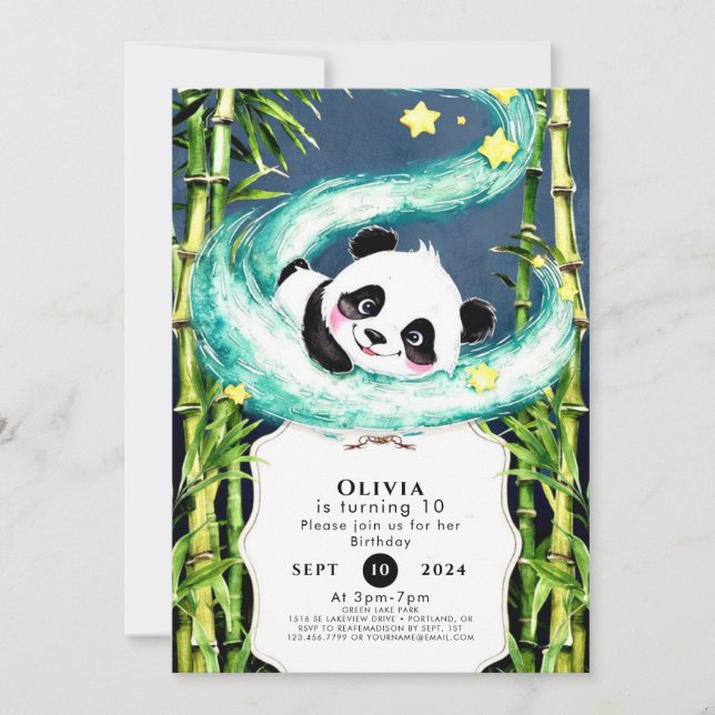 Invitation Simple Pastel Magique Panda Anniversaire (Devant)