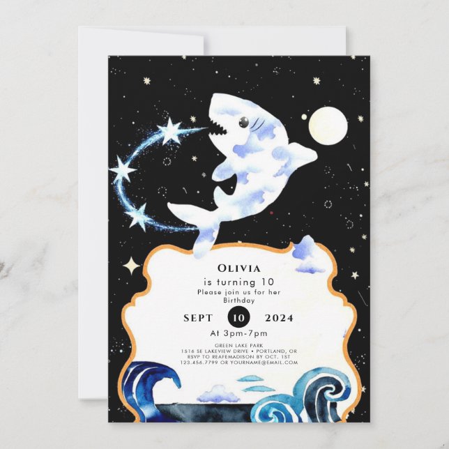 Invitation Simple Pastel Magique Requin Anniversaire (Devant)