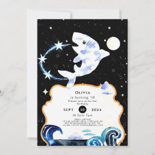 Invitation Simple Pastel Magique Requin Anniversaire