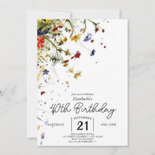 Invitation Simple Pastels Fleurs sauvages 40e anniversaire