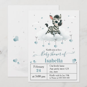 Invitation Simple petite baby shower pour un zèbre mignon