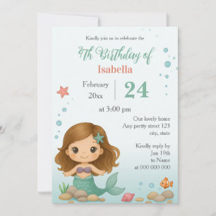 Invitation Simple petite sirène enfantine anniversaire