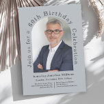 Invitation Simple Photo Arch 60e fête d'anniversaire<br><div class="desc">Aussi unique que l'individu célébré, cette invitation moderne à la fête du 60e anniversaire comporte un merveilleux modèle photo en forme d'arc à personnaliser avec la photo de votre honoré. Un arrière - plan bleu poussiéreux ajoute une touche colorée au design. Le modèle de texte personnalisé avec du texte qui...</div>