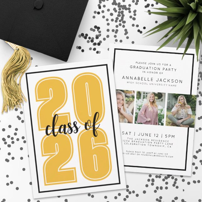 Invitation Simple Photo de Diplômé Or Diplômé (Simple Gold Graduate Photo Graduation Invitation)
