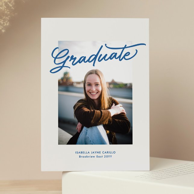 Invitation Simple photo de graduation tendance bleu pour dipl (Créateur téléchargé)