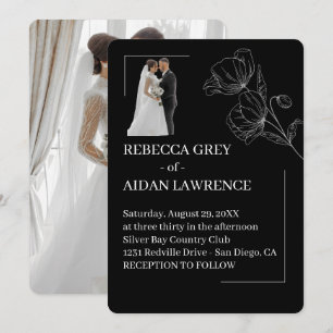Invitation Simple Photo de Mariage avec Superposition Noir et