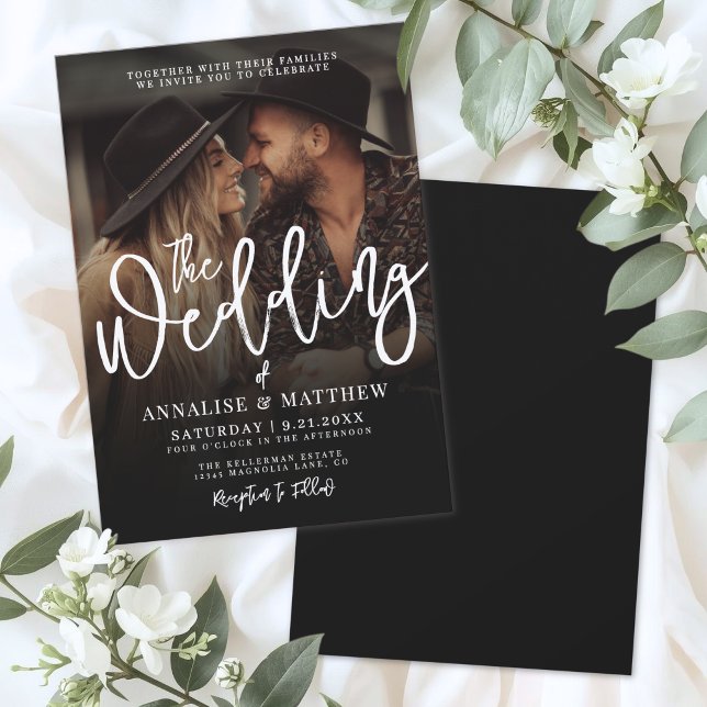 Invitation Simple Photo de mariage en surimpression noir et b (Simple Black And White Overlay Photo Invitation)
