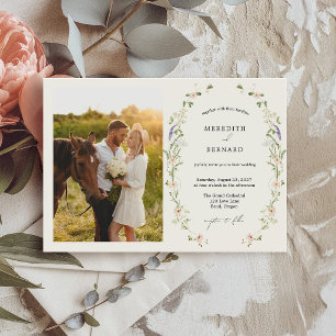 Invitation Simple Photo de Mariage Horizontal aux Fleurs Sauv