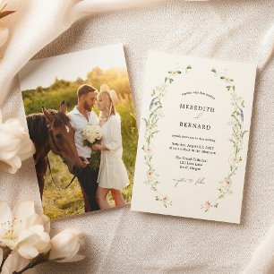 Invitation Simple Photo de Mariage Vintage Rustique aux Fleur