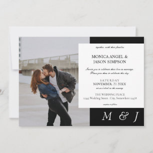 Invitation Simple photo Elegant noir & blanc Mariage