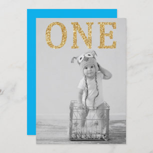 Invitation Simple Photo Gold Parties scintillant 1er annivers