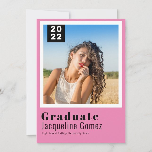 Invitation Simple Photo Graduation 2022 Party Pink (Devant)