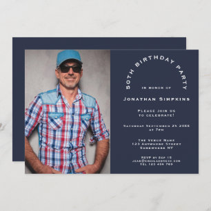 Invitation Simple Photo Man 50th Birthday Party Navy Blue
