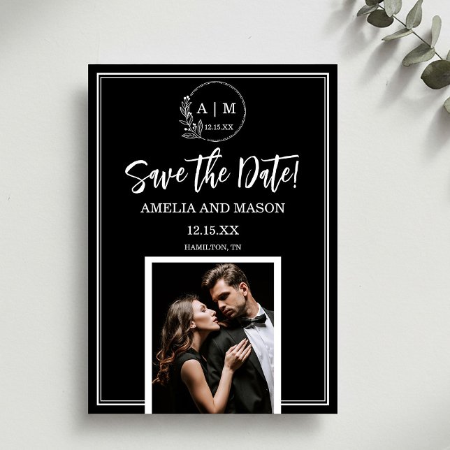 Invitation Simple Photo Minimal Monogram Save the Date Card (Simple Photo Minimal Monogram Save the Date Card)
