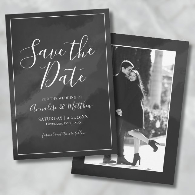 Invitation Simple Photo Noir Blanc Mariage Date à Réserver (Elegant Script Black White Save the Date Wedding Invitation)