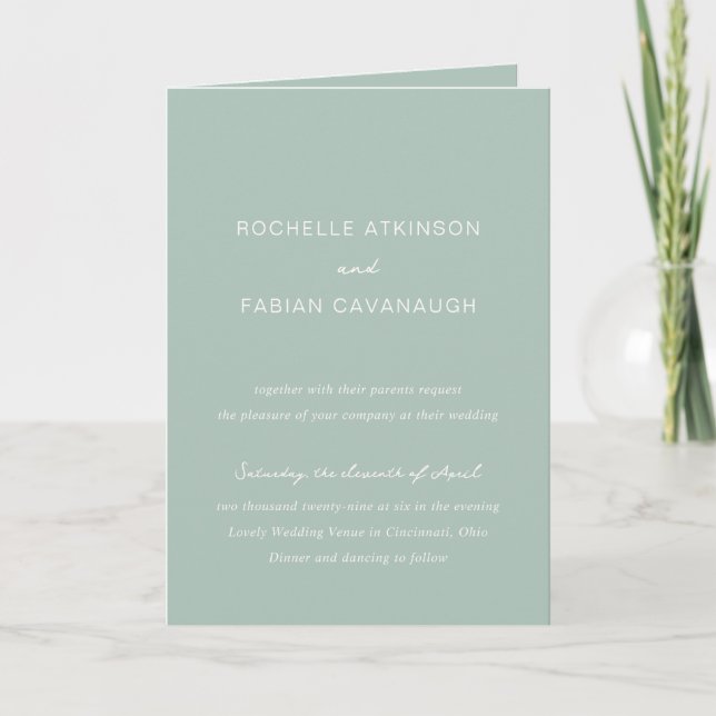 Invitation Simple Photo Vert Uni Élégant Mariage (Devant)