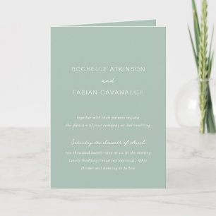 Invitation Simple Photo Vert Uni Élégant Mariage