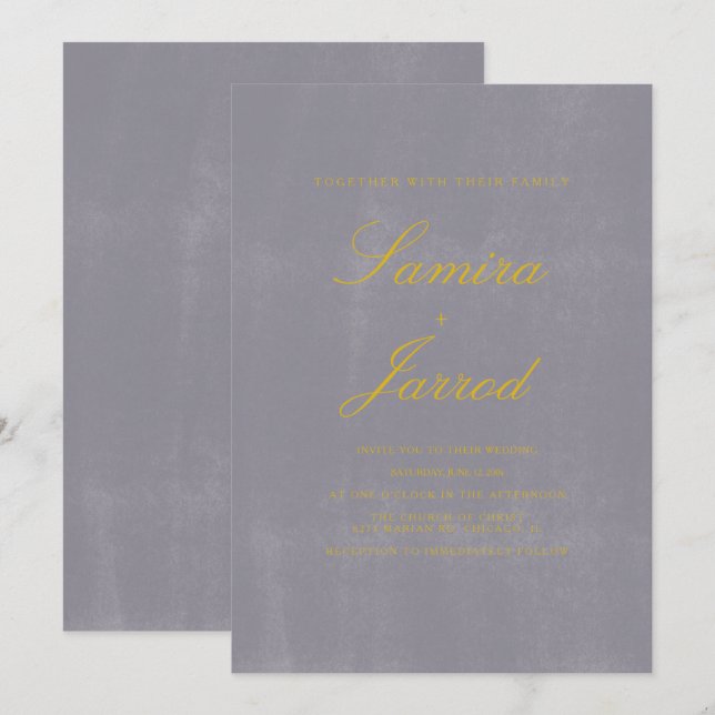 Invitation Simple Pierre Grise Béton Rustique Jaune Mariage (Devant / Derrière)