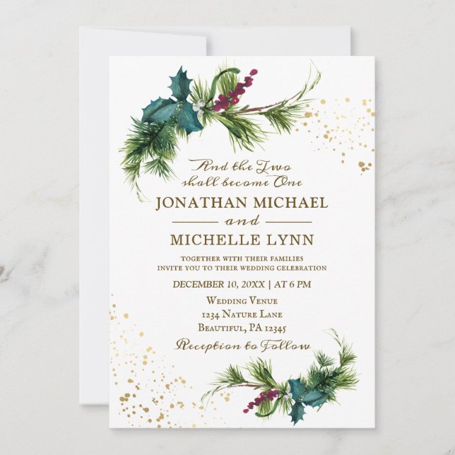 Invitation Simple Pinceau de pin forestier Gold Splashes Mari (Devant)