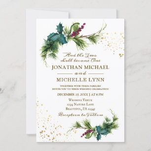 Invitation Simple Pinceau de pin forestier Gold Splashes Mari