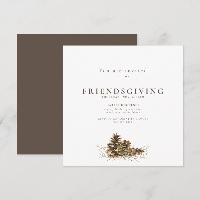 Invitation Simple Pine Cone Friendsgiving (Devant / Derrière)