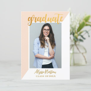 Invitation Simple Pink Gold Confetti Photo Graduation