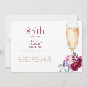 Invitation Simple Pink Peonies Champagne 85e Fête d'anniversa