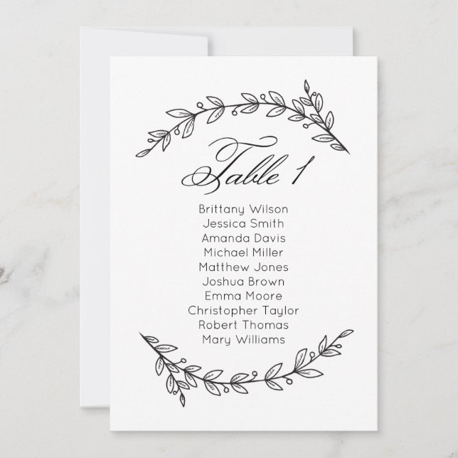 Invitation Simple plan de table de mariage floral. Plan de ta (Devant)
