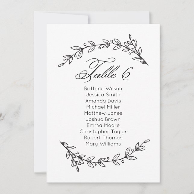 Invitation Simple plan de table de mariage floral. Plan de ta (Devant)