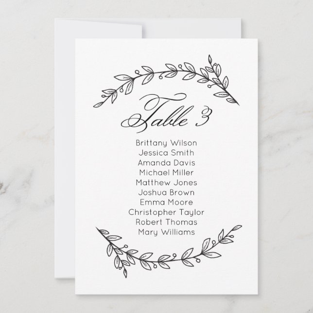 Invitation Simple plan de table de mariage floral. Plan de ta (Devant)