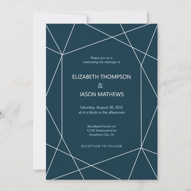 Invitation Simple Polygon Navy Blue Gay Mariage (Devant)