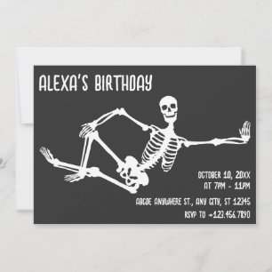 Invitation Simple pose squelette anniversaire halloween