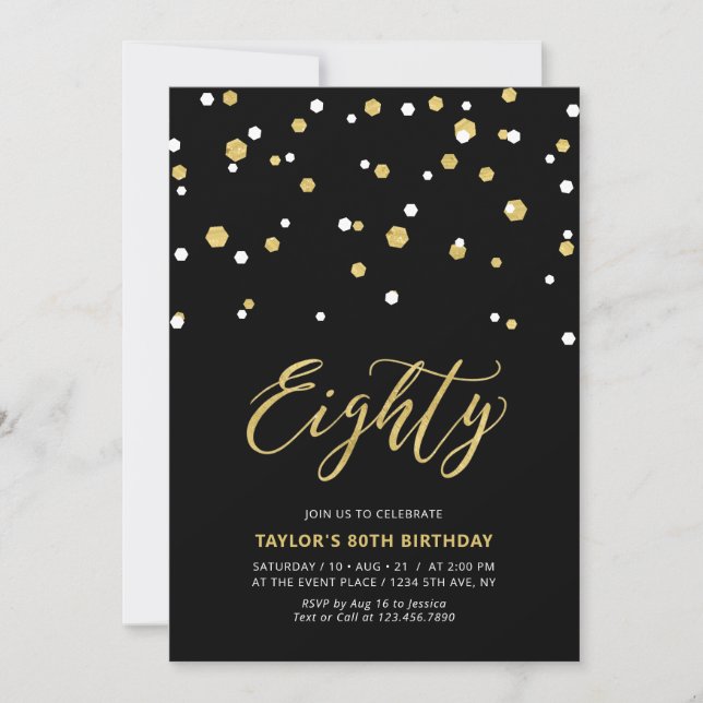 Invitation simple pour 80e anniversaire noir et or (Devant)