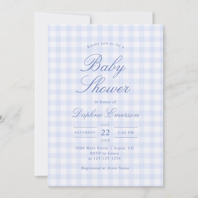 Invitation simple pour Baby Shower avec carreaux b (Devant)