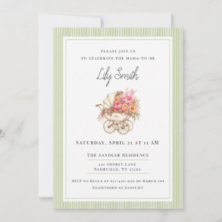 Invitation simple pour baby shower vert sauge 
