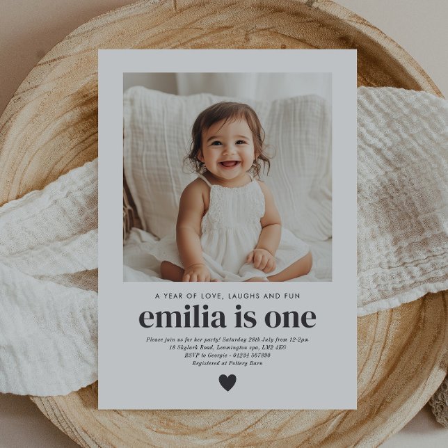 Invitation simple pour la 1ère fête d'anniversaire (Simple Photo 1st Birthday Girl Invitation)
