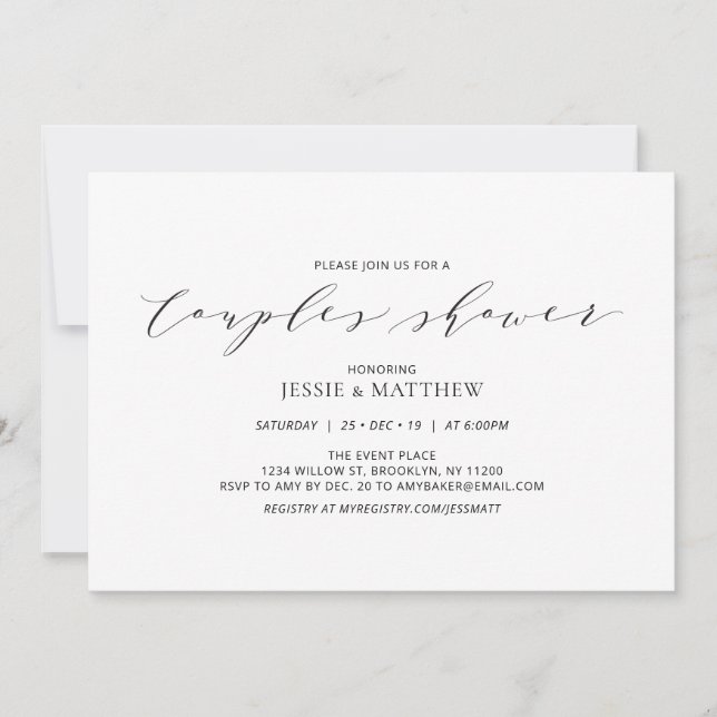 Invitation simple pour la douche de mariage de cou (Devant)