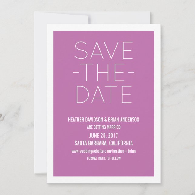 Invitation simple pour Sauvegarder la Date, Fuchsi (Devant)