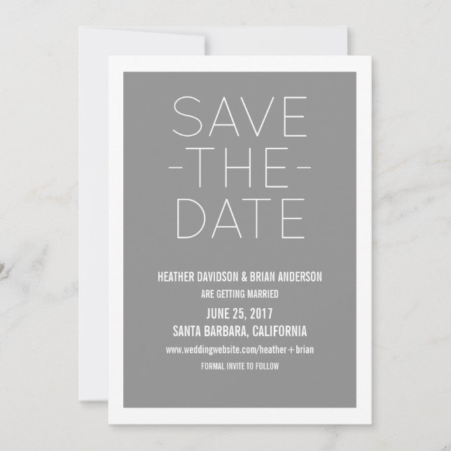Invitation simple pour Sauvegarder la Date, Gris (Devant)