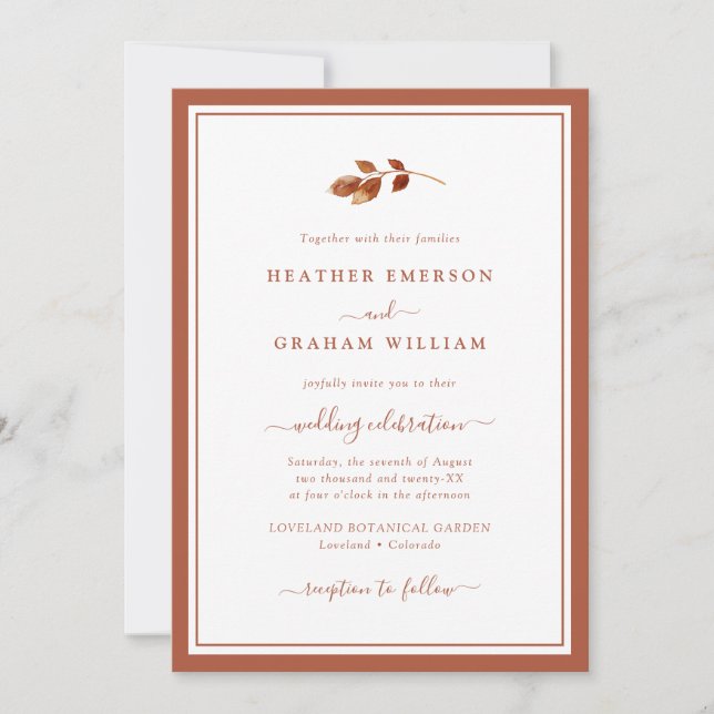 Invitation simple pour un mariage d'automne (Devant)