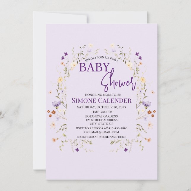 Invitation simple pour une baby shower avec fleurs (Devant)