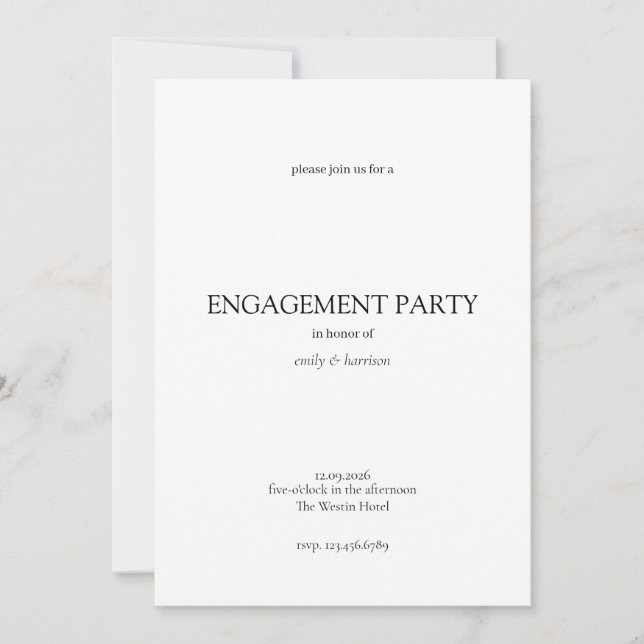 Invitation simple pour une fête de fiançailles (Devant)