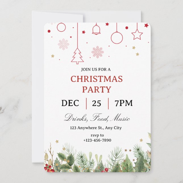 Invitation simple pour une fête de Noël avec Holly (Devant)
