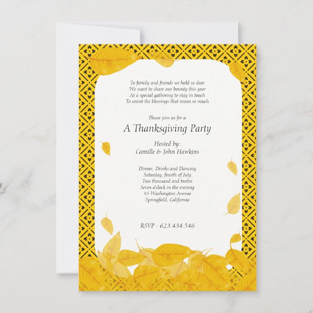 Invitation simple pour une soirée de Thanksgiving (Devant)