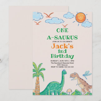 Invitation Simple premier 1er anniversaire Dinosaur