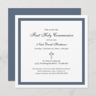 Invitation Simple Première Sainte Communion Bleu Blanc