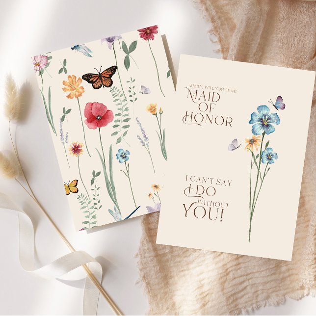 Invitation Simple Proposition de Demoiselle d'Honneur Fleur S (Simple Blue Wildflower Wedding Maid of Honor Invitation)
