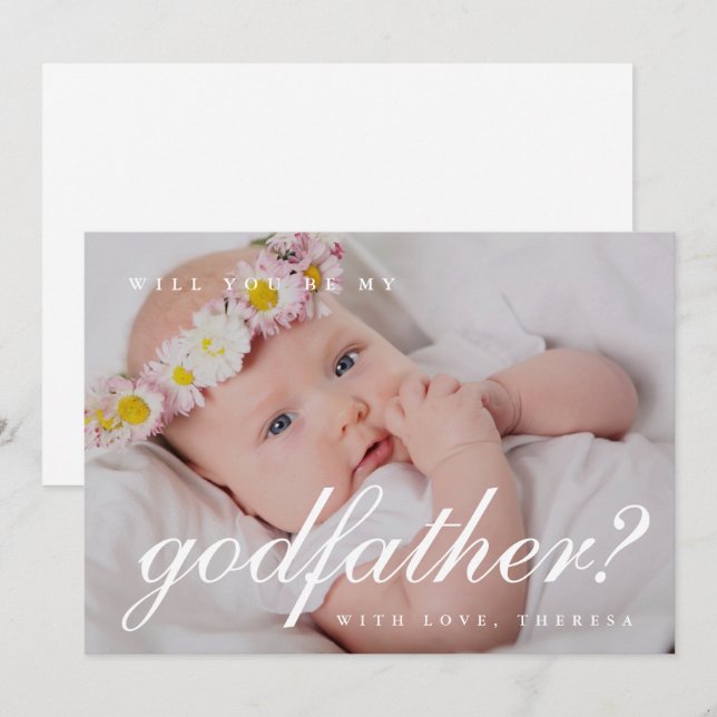 Invitation Simple proposition de parrain écriture blanche Pho (Devant / Derrière)