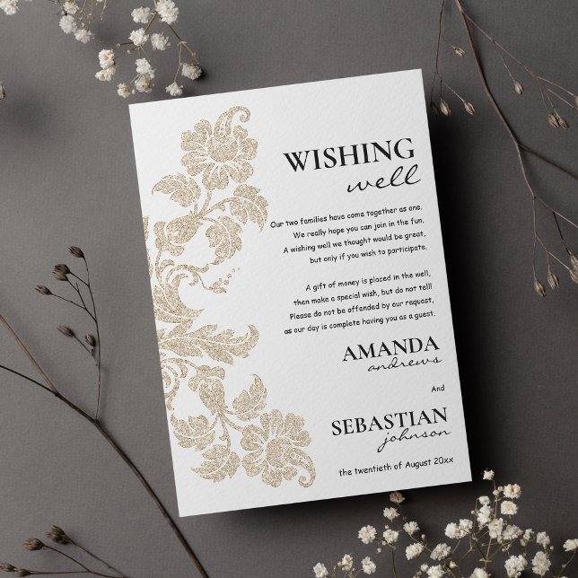 Invitation Simple puits de voeux floral élégant en or blanc (Simple white gold elegant floral wishing well)